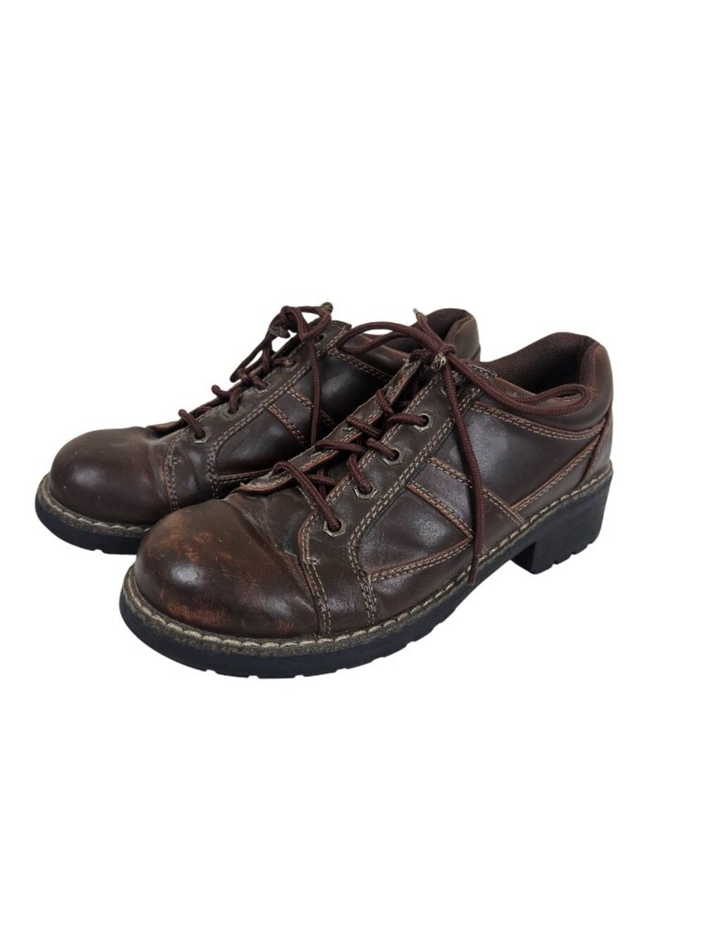 Vintage 90s Lower East Side Brown Lace-Up Oxford Shoes Chunky Womens 10